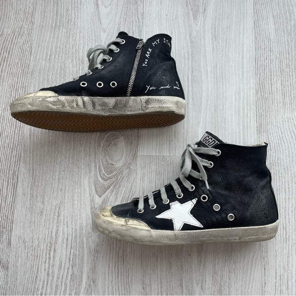 Golden Goose black graffiti high top sneakers size EU 37 made in Italy zip side - Picture 2 of 7